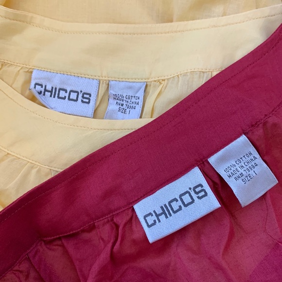 Chico’s Yellow & Red 100% Cotton Button Down Short Sleeve Top’s - Picture 9 of 10